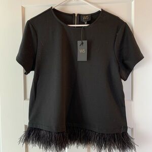 W5 Elegant Black Top with Feather Hem
